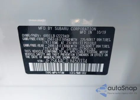 2020 Subaru Forester from USA, damaged, VIN JF2SKAAC7LH450334